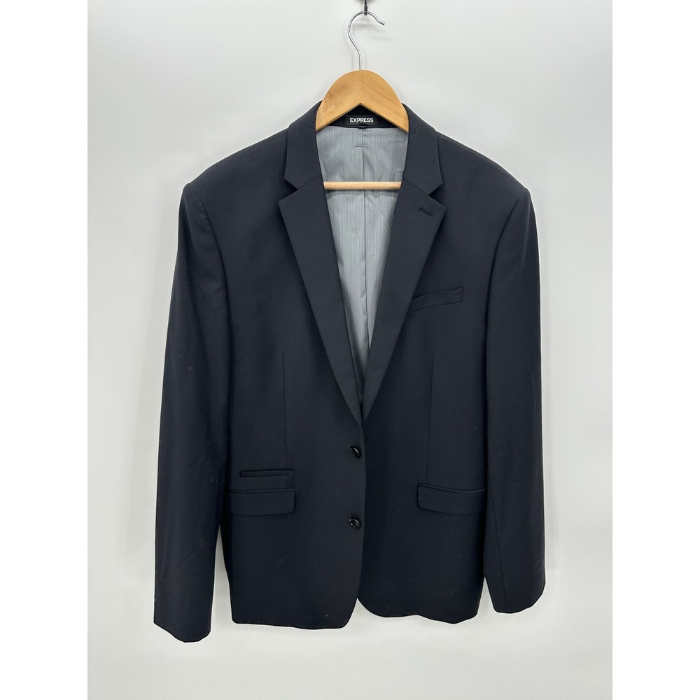 Express Mens Slim Fit 42L Black Wool Blend Stretch Blazer Jacket 2-Button